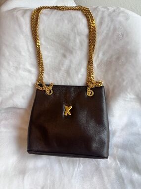 Vintage By Paloma Picasso Brown Leather Chain Shoulder Bag Made in Italy